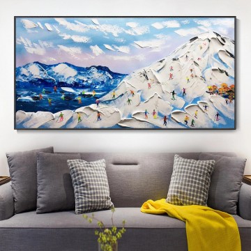 Impresionismo Painting - Esquiador en una montaña nevada, arte de pared, deporte, nieve blanca, decoración de la habitación de esquí de Knife 14